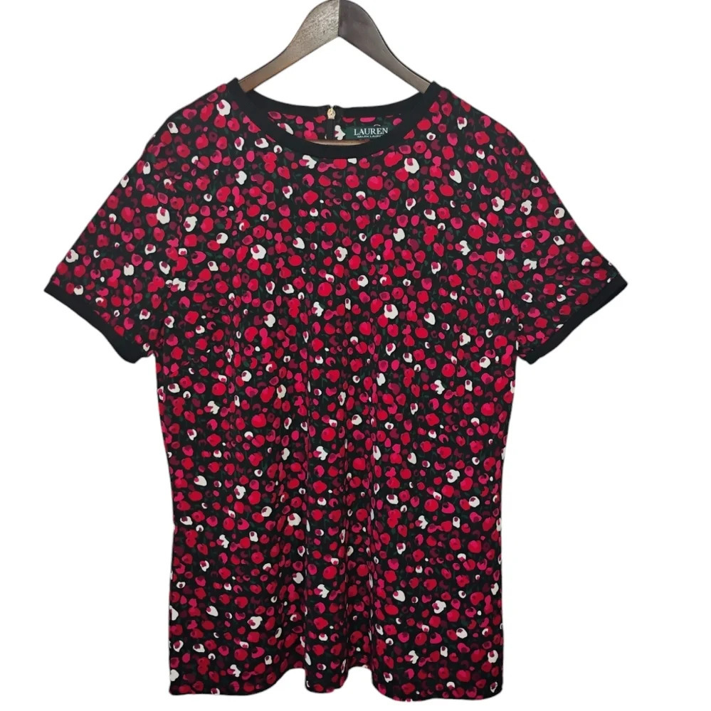 Lauren Ralph Lauren Floral Artsy Stretch Jersey Top Crewneck Plus Size 1X